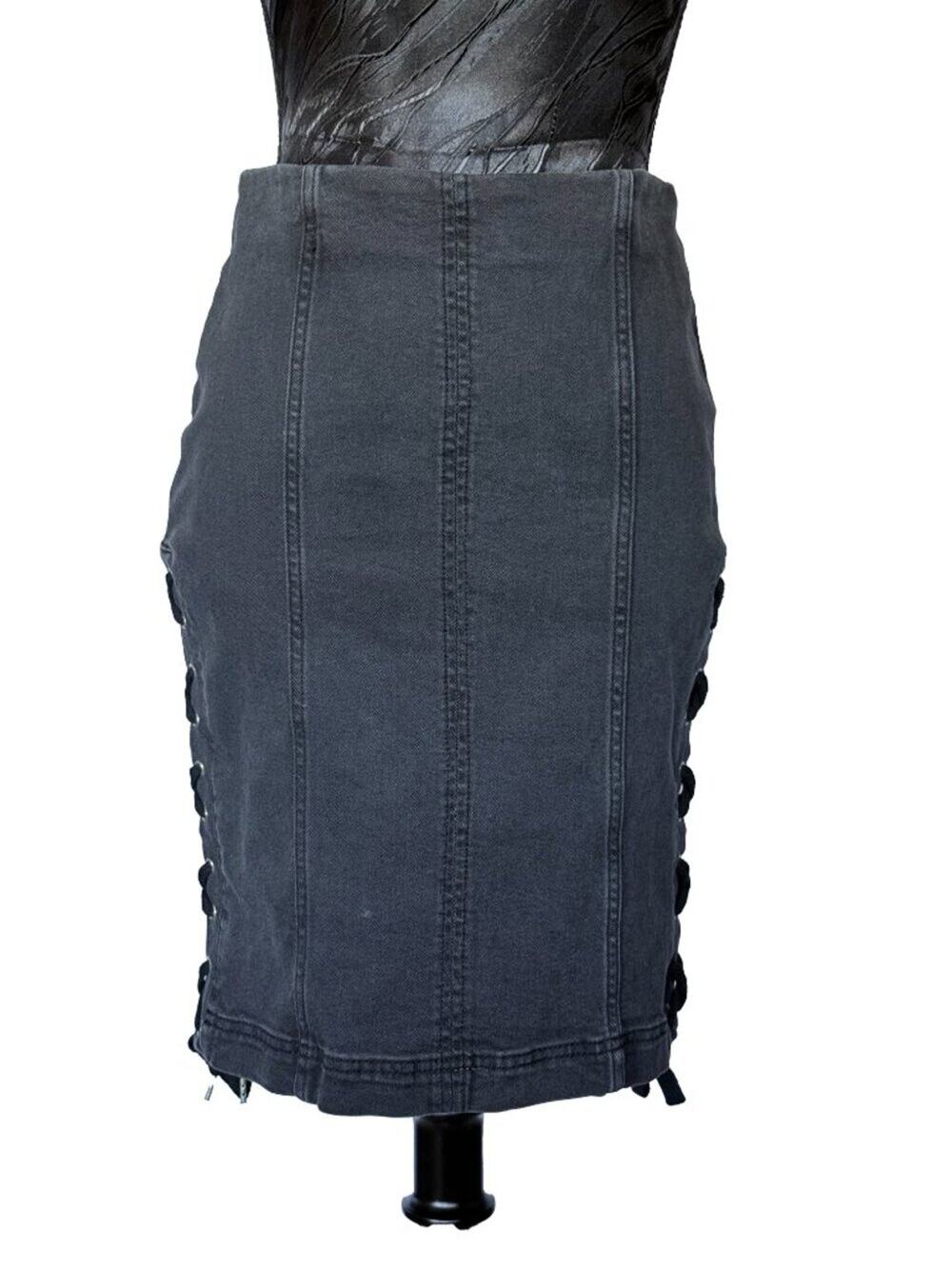 ✨ FREE PEOPLE Lace Up Side Denim Pencil Skirt Grey Size 2 Boho